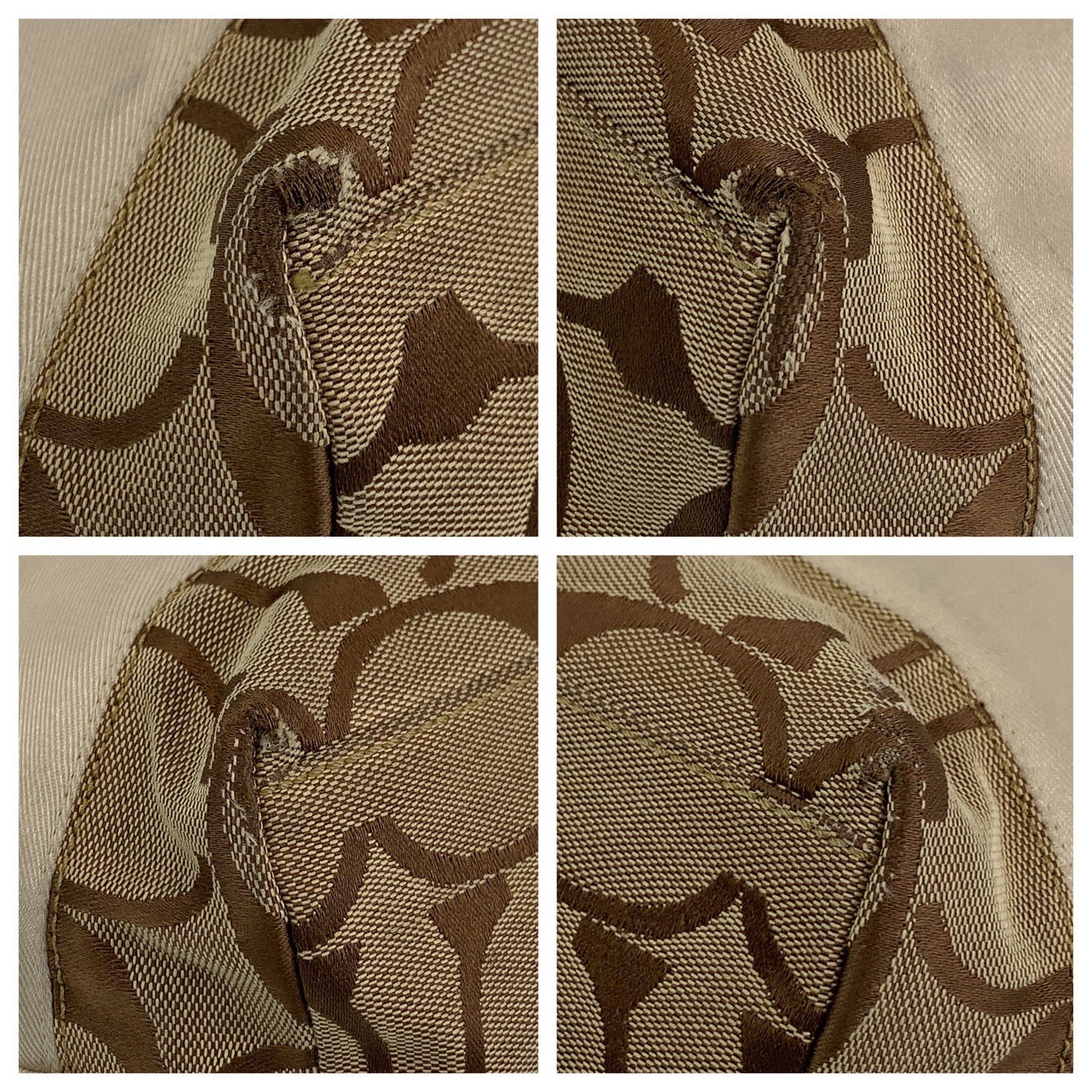 12725
COACH コーチ シグネチャー ブラウン ベージュ ホワイト レザー / キャンバス 10125 トートバッグ ショルダーバッグ レディース AB5