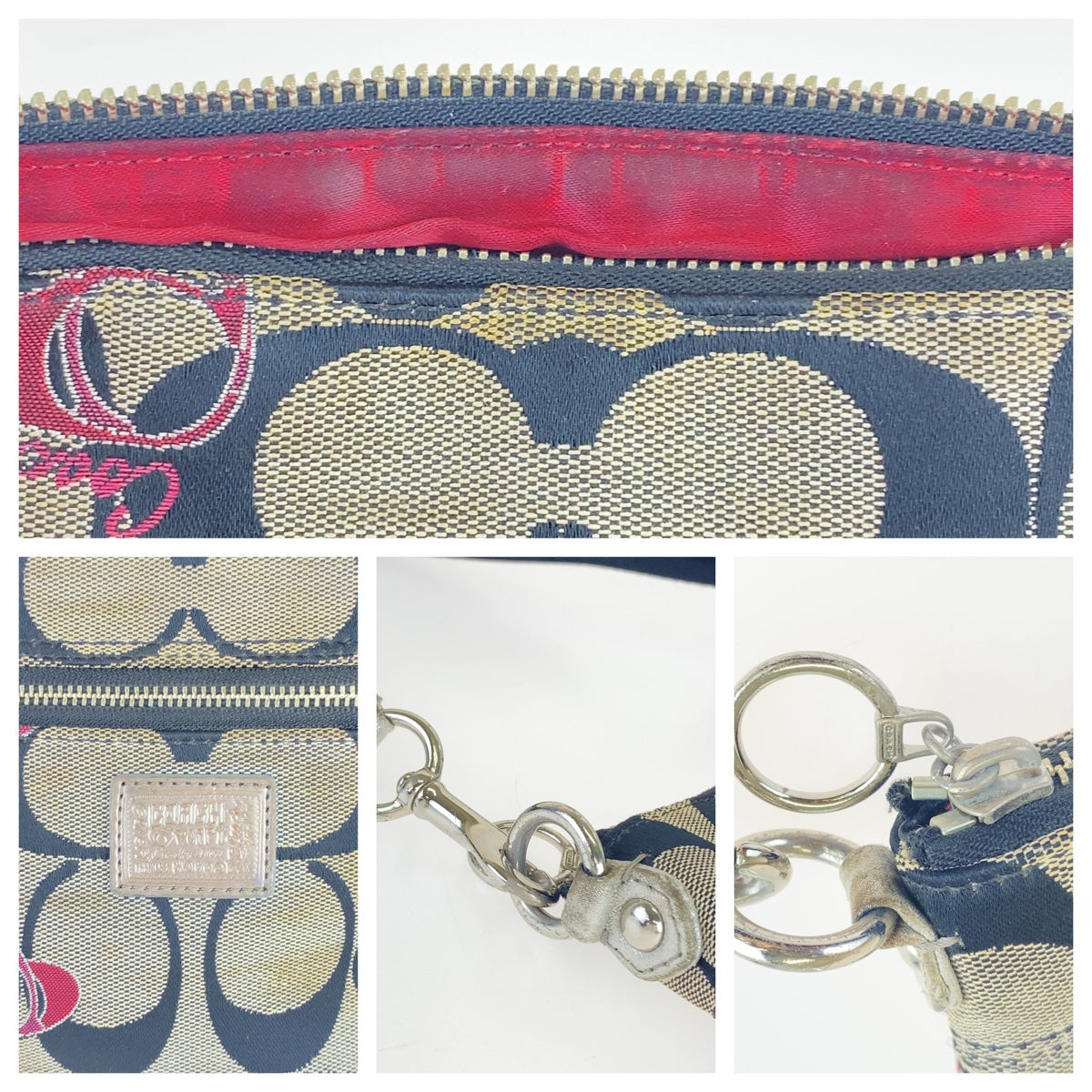 12724
COACH コーチ シグネチャー ブラック ピンク シルバー金具 キャンバス ショルダーバッグ ポシェット 斜め掛け可能  レディース AB5