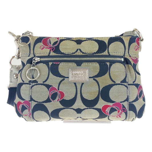 12724
COACH コーチ シグネチャー ブラック ピンク シルバー金具 キャンバス ショルダーバッグ ポシェット 斜め掛け可能  レディース AB5