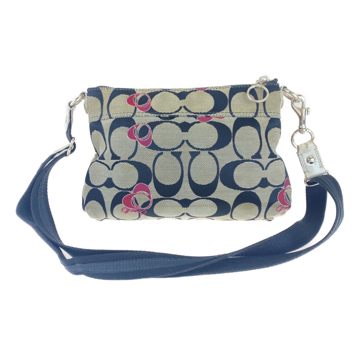 12724
COACH コーチ シグネチャー ブラック ピンク シルバー金具 キャンバス ショルダーバッグ ポシェット 斜め掛け可能  レディース AB5