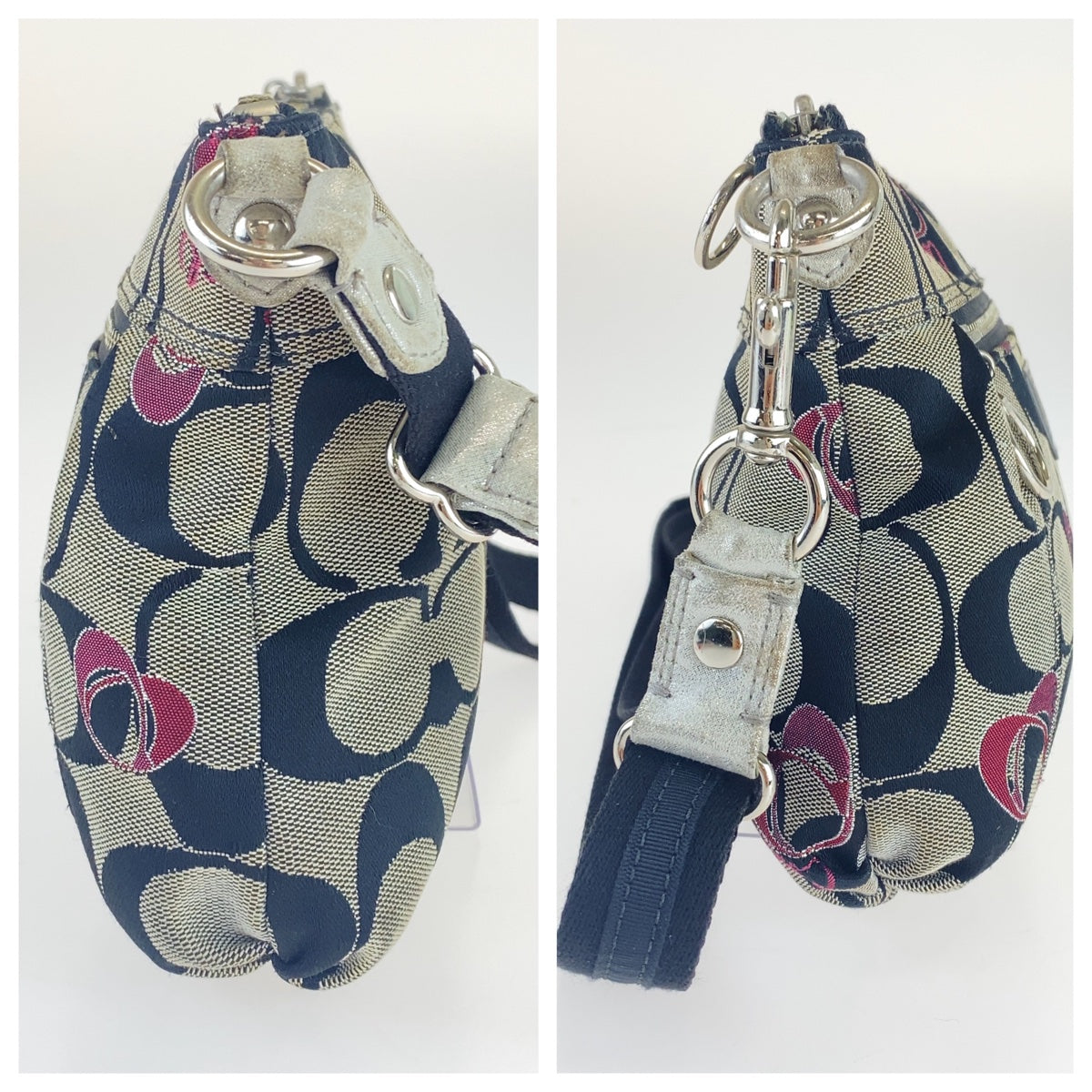 12724
COACH コーチ シグネチャー ブラック ピンク シルバー金具 キャンバス ショルダーバッグ ポシェット 斜め掛け可能  レディース AB5