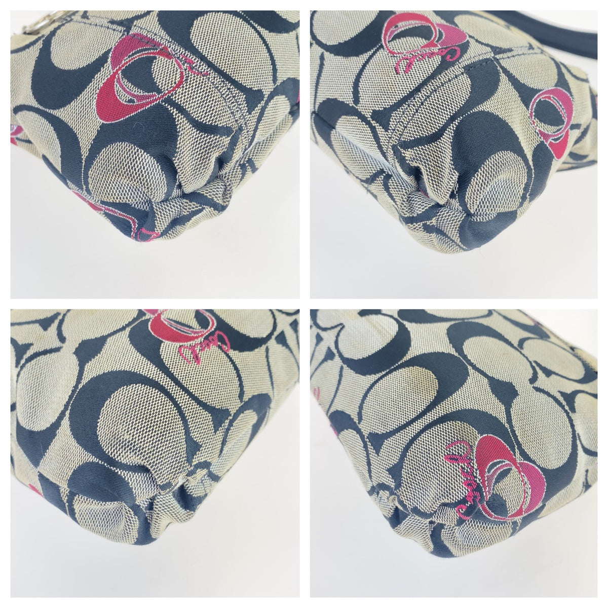 12724
COACH コーチ シグネチャー ブラック ピンク シルバー金具 キャンバス ショルダーバッグ ポシェット 斜め掛け可能  レディース AB5