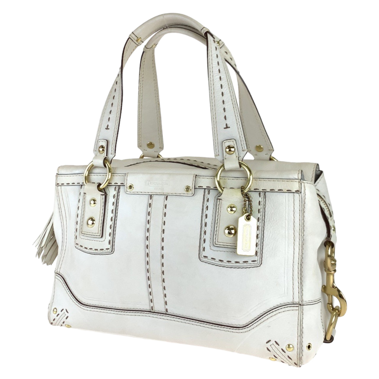 COACH コーチ ホワイト 白 ゴールド金具 レザー トートバッグ 肩掛け  レディース