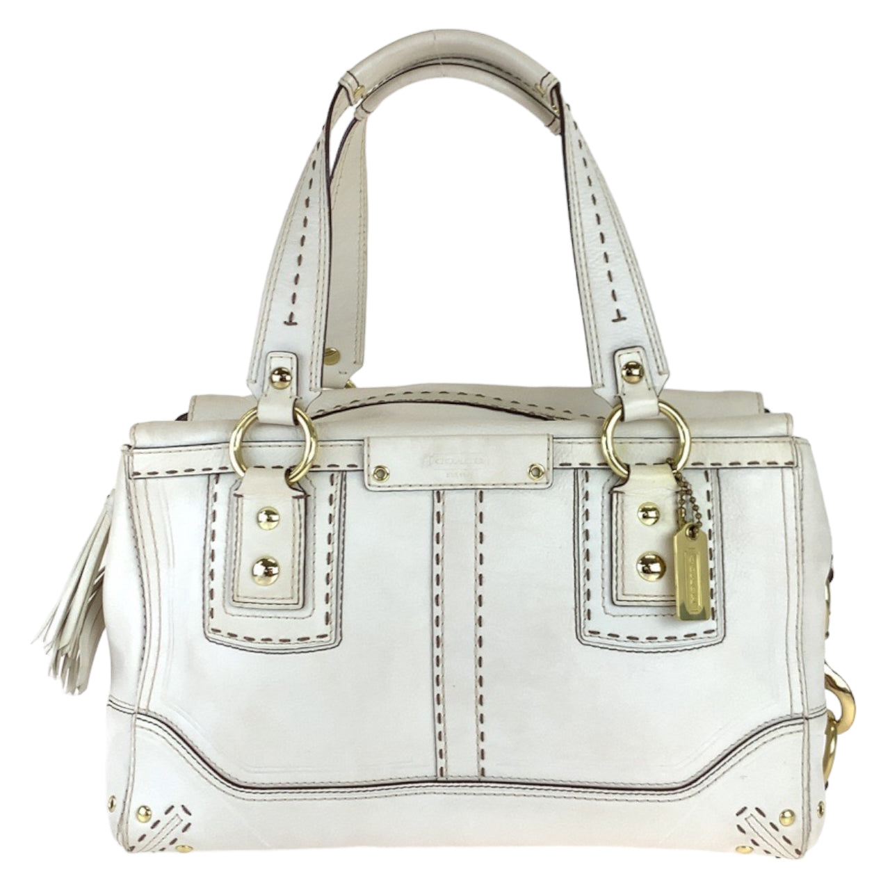 COACH コーチ ホワイト 白 ゴールド金具 レザー トートバッグ 肩掛け  レディース