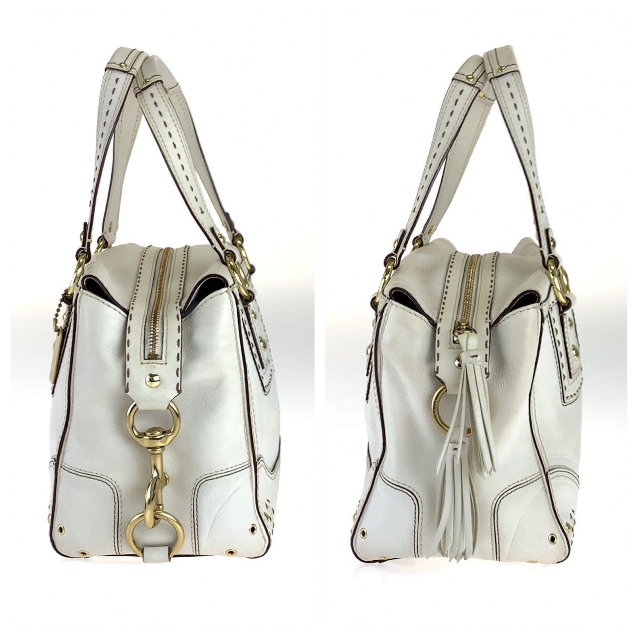 COACH コーチ ホワイト 白 ゴールド金具 レザー トートバッグ 肩掛け  レディース