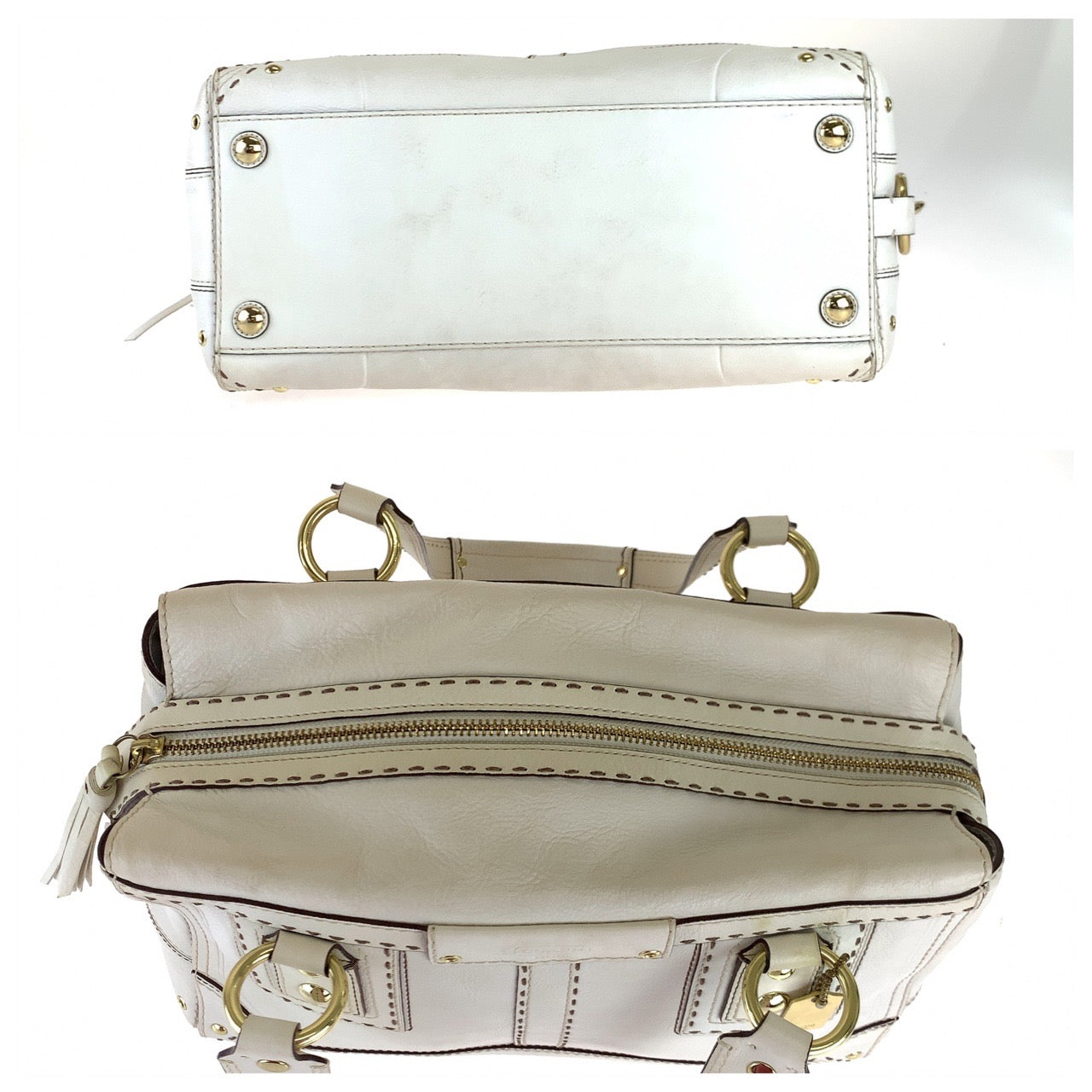 COACH コーチ ホワイト 白 ゴールド金具 レザー トートバッグ 肩掛け  レディース