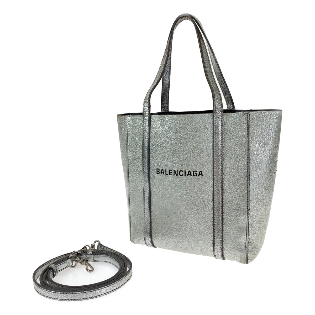 BALENCIAGA バレンシアガ エブリディ シルバー レザー トートバッグ ハンドバッグ ショルダーバッグ 2way  レディース