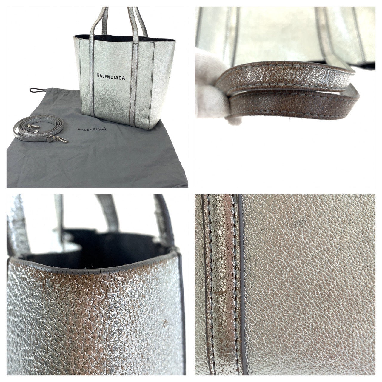 BALENCIAGA バレンシアガ エブリディ シルバー レザー トートバッグ ハンドバッグ ショルダーバッグ 2way  レディース