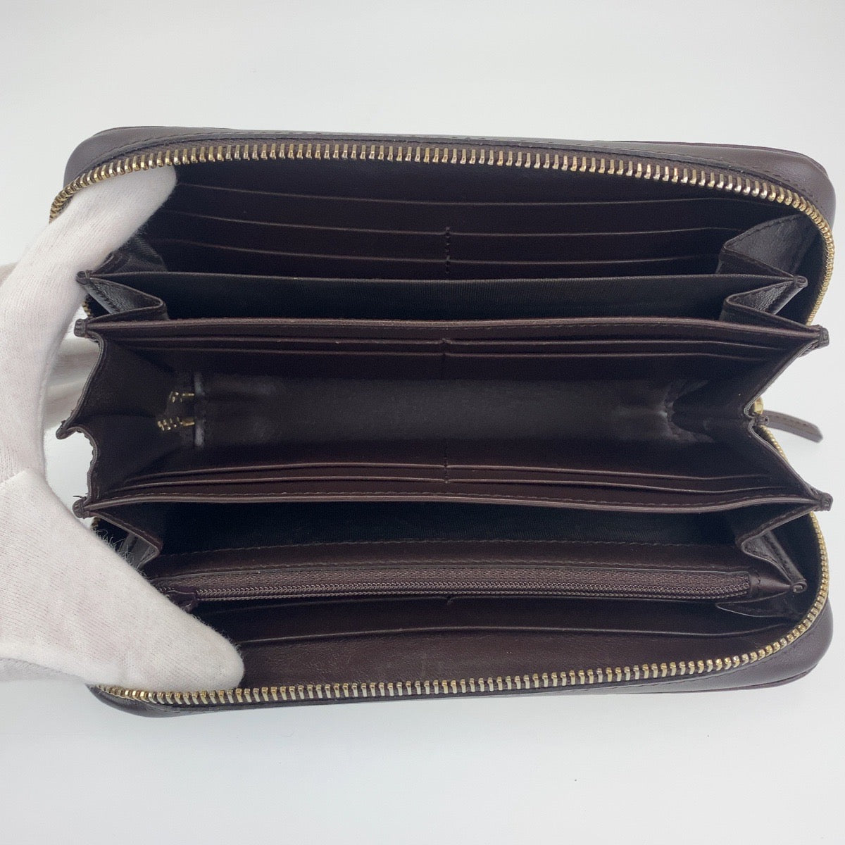 B-083
GUCCI グッチ グッチシマ ブラウン ゴールド レザー 長財布 札入れ ラウンドジップ ラウンドファスナー  レディース