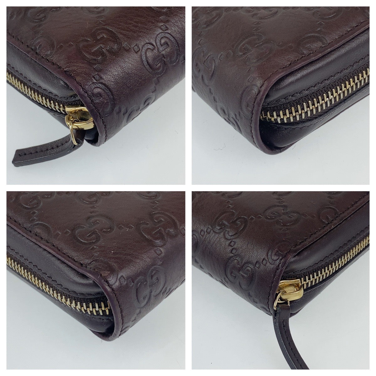 B-083
GUCCI グッチ グッチシマ ブラウン ゴールド レザー 長財布 札入れ ラウンドジップ ラウンドファスナー  レディース
