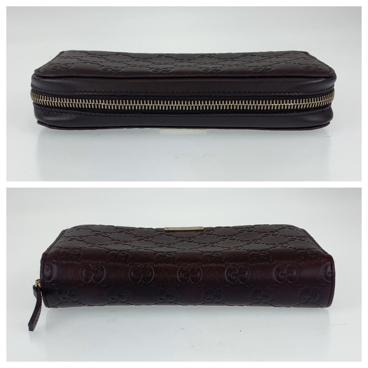 B-083
GUCCI グッチ グッチシマ ブラウン ゴールド レザー 長財布 札入れ ラウンドジップ ラウンドファスナー  レディース