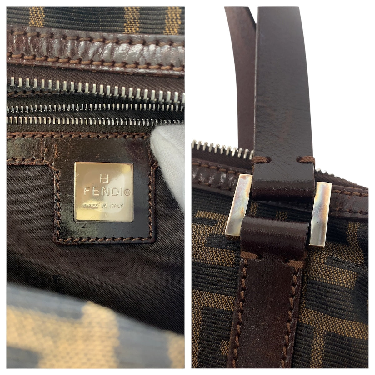 FENDI フェンディ ズッカ ブラウン シルバー金具 キャンバス / レザー ハンドバッグ ミニボストンバッグ  レディース