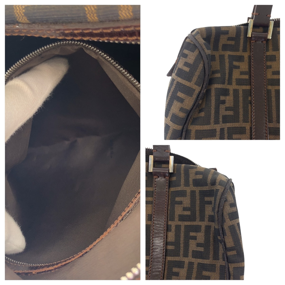 FENDI フェンディ ズッカ ブラウン シルバー金具 キャンバス / レザー ハンドバッグ ミニボストンバッグ  レディース