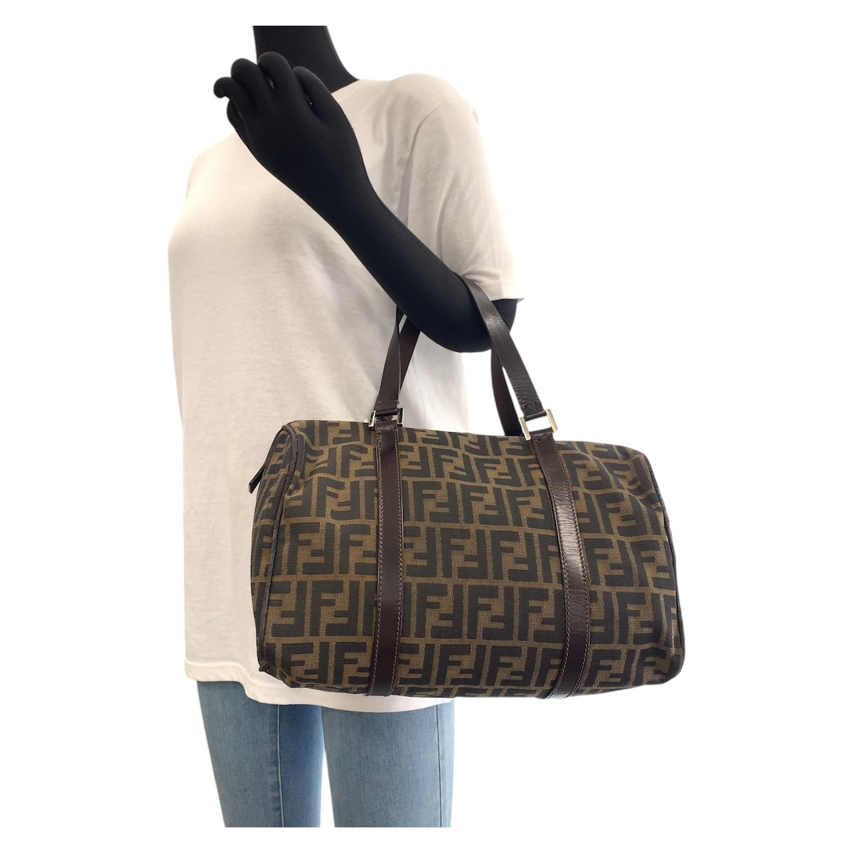 FENDI フェンディ ズッカ ブラウン シルバー金具 キャンバス / レザー ハンドバッグ ミニボストンバッグ  レディース