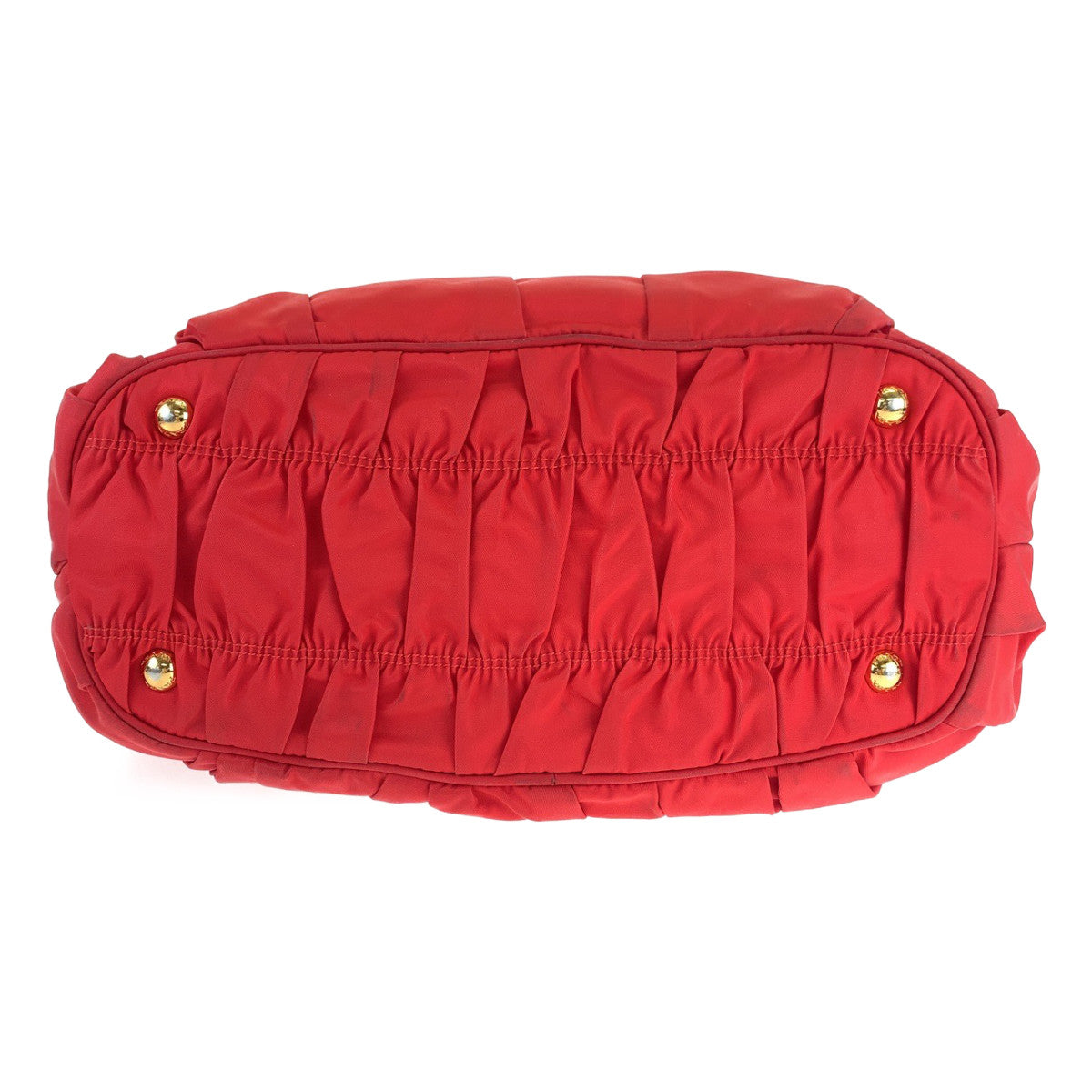 B-074
PRADA プラダ テスート ゴーフル ギャザー レッド 赤 ゴールド金具 ナイロン トートバッグ 2WAY ショルダーバッグ  レディース