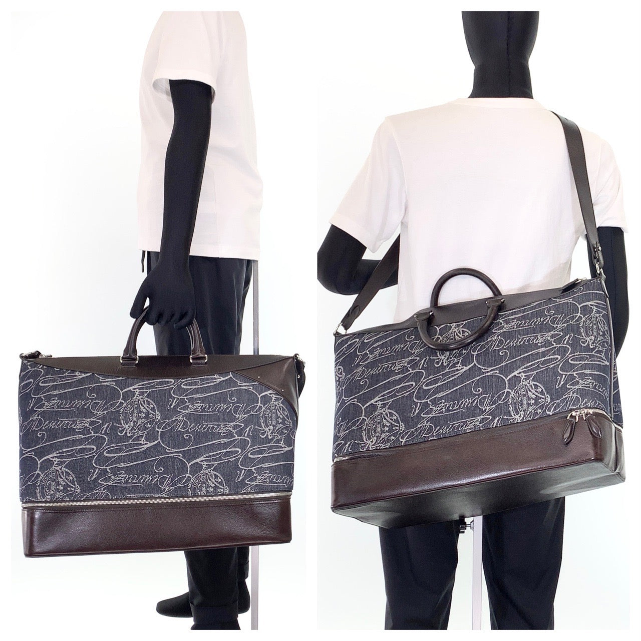 12717
Berluti ベルルッティ ヴィアッジョ デニム ネイビー ブラウン レザー / デニム ボストンバッグ ショルダーバッグ 2way  メンズ SA340