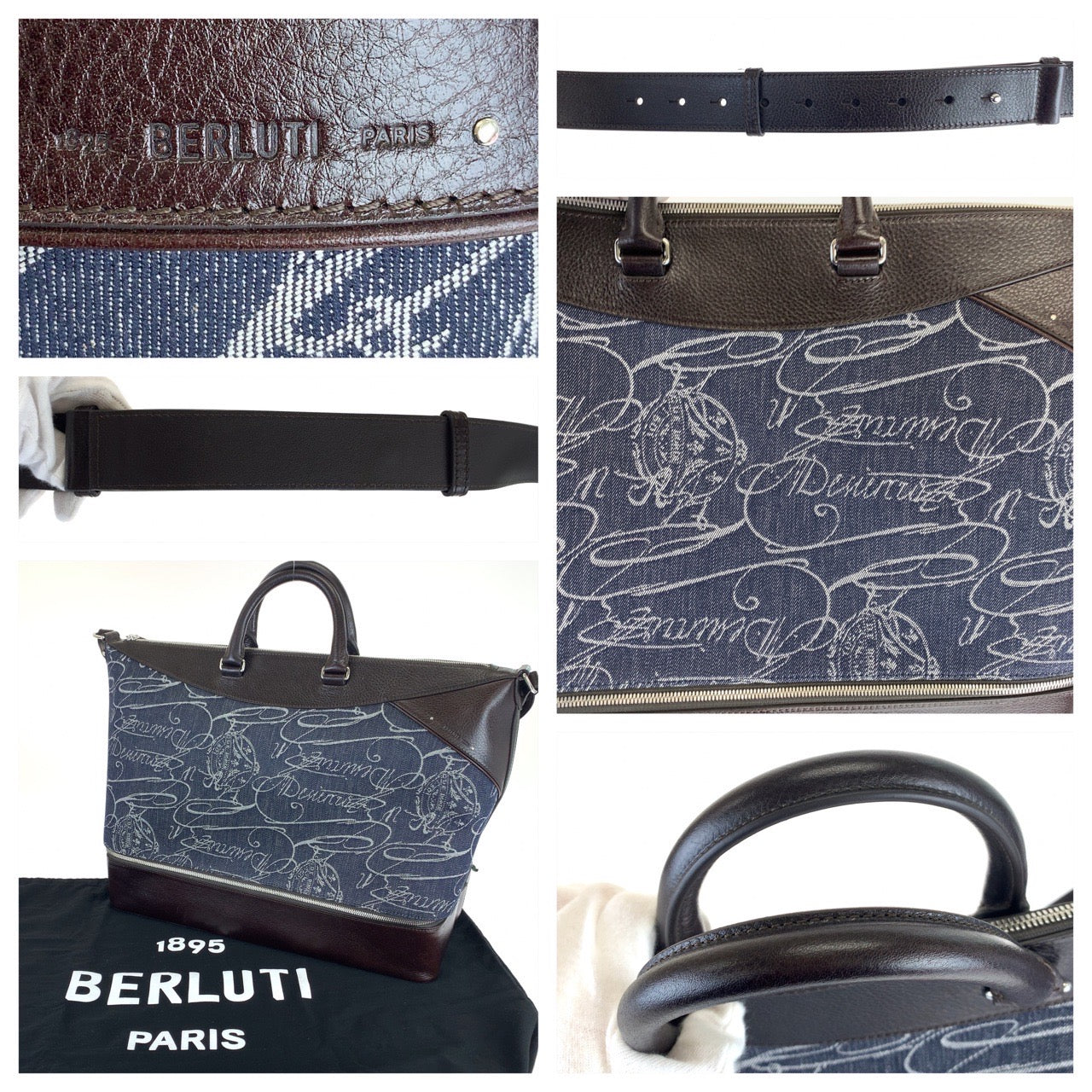 12717
Berluti ベルルッティ ヴィアッジョ デニム ネイビー ブラウン レザー / デニム ボストンバッグ ショルダーバッグ 2way  メンズ SA340