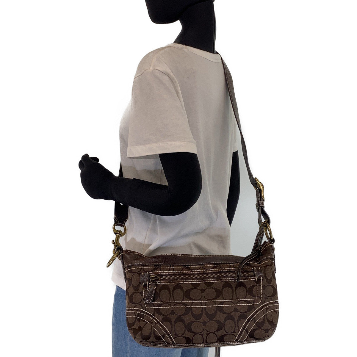 COACH コーチ シグネチャー ブラウン 茶 ゴールド金具 レザー / キャンバス F10561 ショルダーバッグ 斜め掛けバッグ  レディース