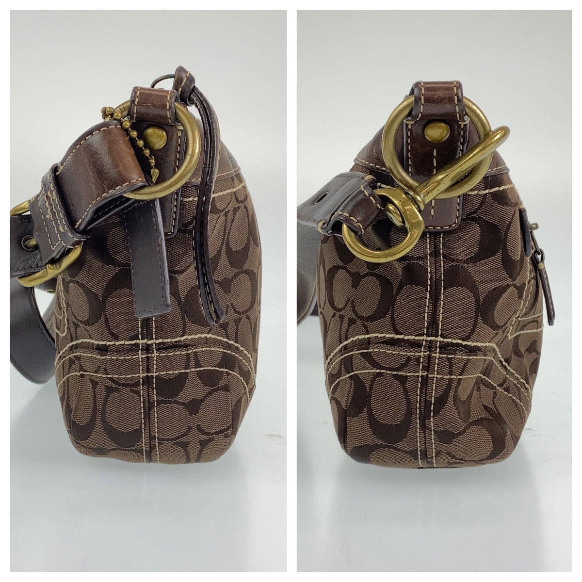 COACH コーチ シグネチャー ブラウン 茶 ゴールド金具 レザー / キャンバス F10561 ショルダーバッグ 斜め掛けバッグ  レディース