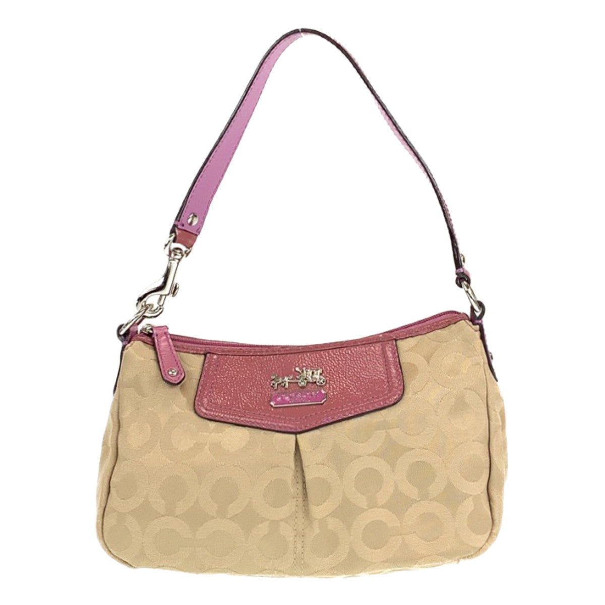 12716
COACH コーチ オプアート ベージュ ピンク キャンバス ハンドバッグ ショルダーバッグ アクセサリーポーチ  レディース