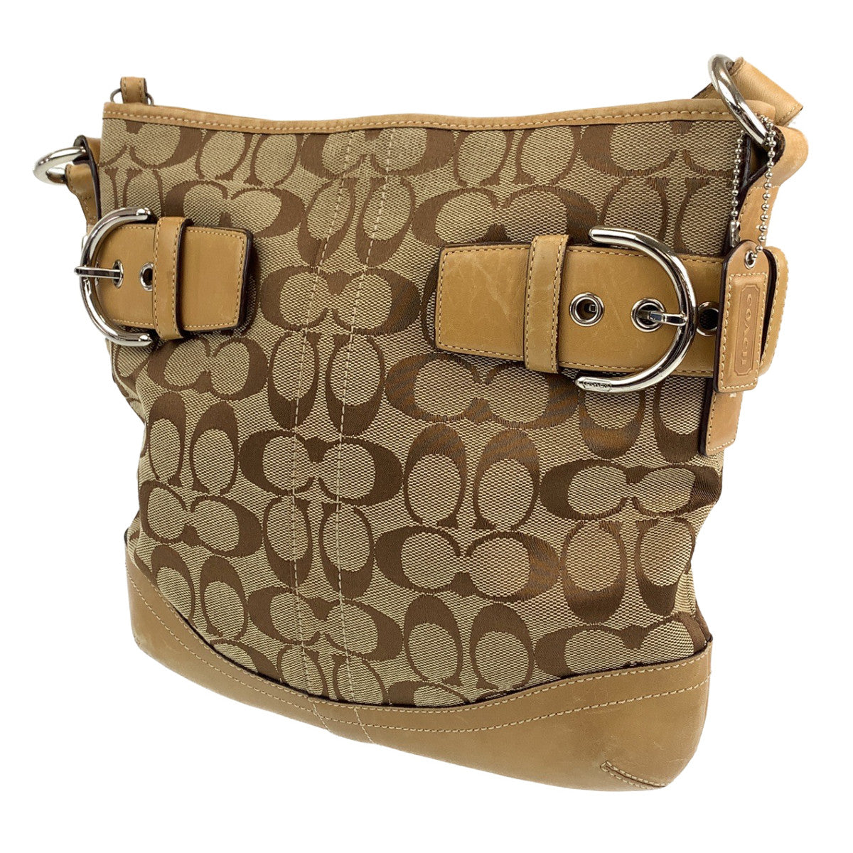 COACH コーチ シグネチャー ベージュ ブラウン 茶 シルバー金具 キャンバス / レザー ショルダーバッグ ワンショルダーバッグ  レディース