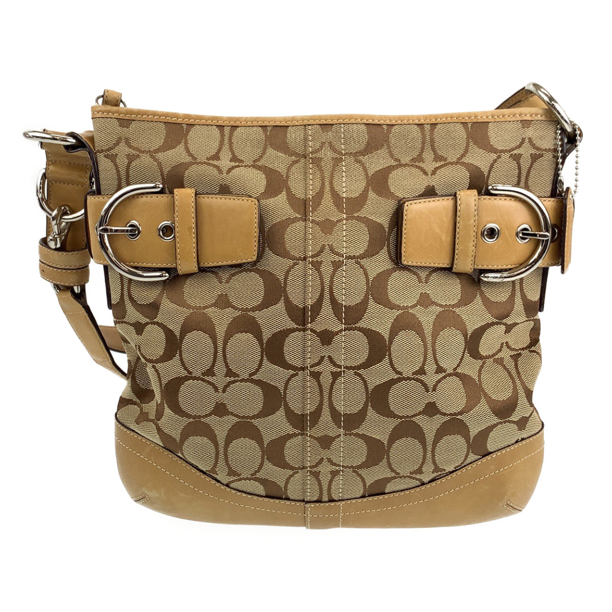 COACH コーチ シグネチャー ベージュ ブラウン 茶 シルバー金具 キャンバス / レザー ショルダーバッグ ワンショルダーバッグ  レディース