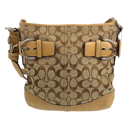 COACH コーチ シグネチャー ベージュ ブラウン 茶 シルバー金具 キャンバス / レザー ショルダーバッグ ワンショルダーバッグ  レディース