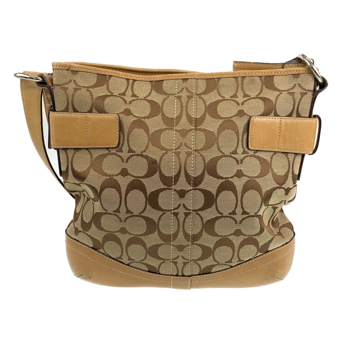 COACH コーチ シグネチャー ベージュ ブラウン 茶 シルバー金具 キャンバス / レザー ショルダーバッグ ワンショルダーバッグ  レディース