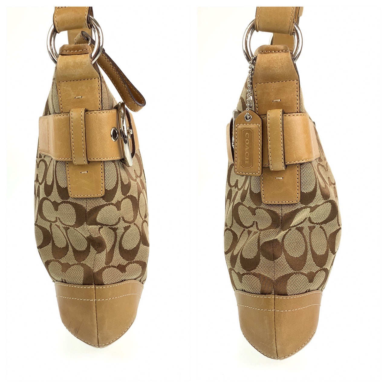COACH コーチ シグネチャー ベージュ ブラウン 茶 シルバー金具 キャンバス / レザー ショルダーバッグ ワンショルダーバッグ  レディース