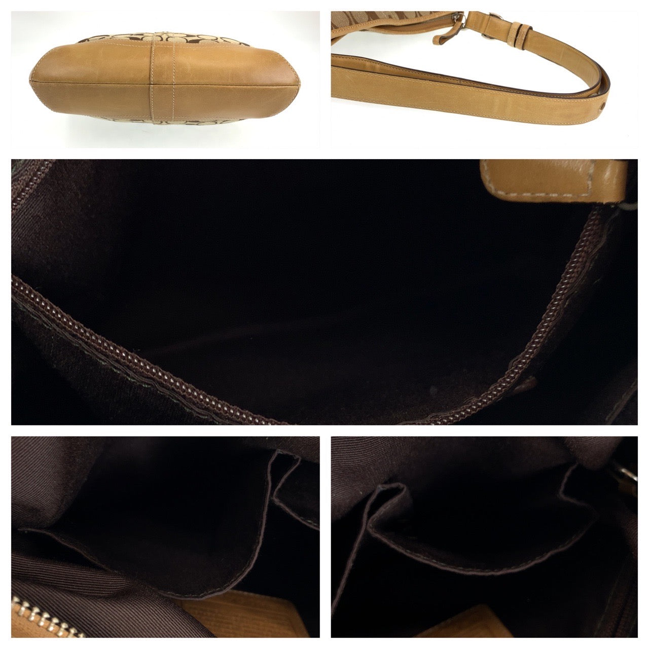 COACH コーチ シグネチャー ベージュ ブラウン 茶 シルバー金具 キャンバス / レザー ショルダーバッグ ワンショルダーバッグ  レディース