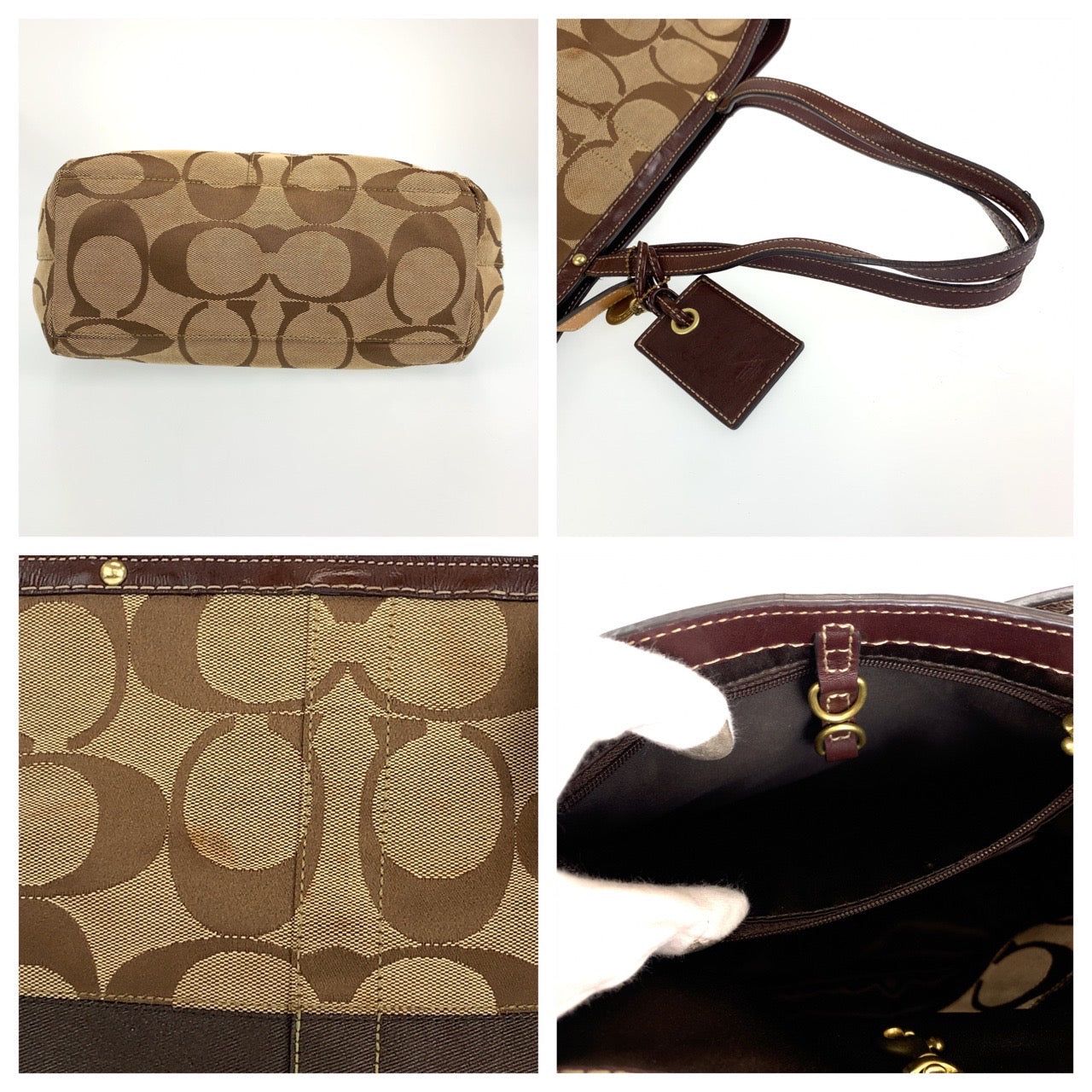 COACH コーチ シグネチャー ベージュ ブラウン 茶 ゴールド金具 キャンバス / レザー A0767-10124 トートバッグ ショルダーバッグ  レディース