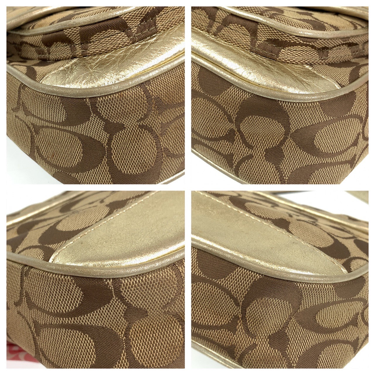 12715
COACH コーチ シグネチャー スカーフ付き ベージュ シルバー金具 キャンバス / レザー ショルダーバッグ ポシェット 斜め掛け可能  レディース