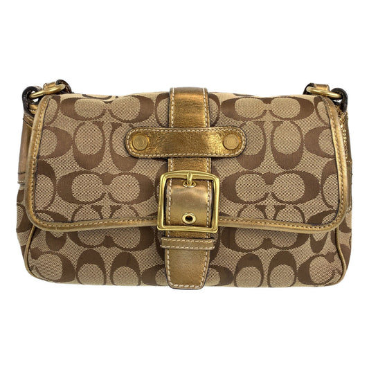 COACH コーチ シグネチャー ベージュ ブラウン 茶 ゴールド金具 キャンバス / レザー ショルダーバッグ 肩掛けショルダー  レディース