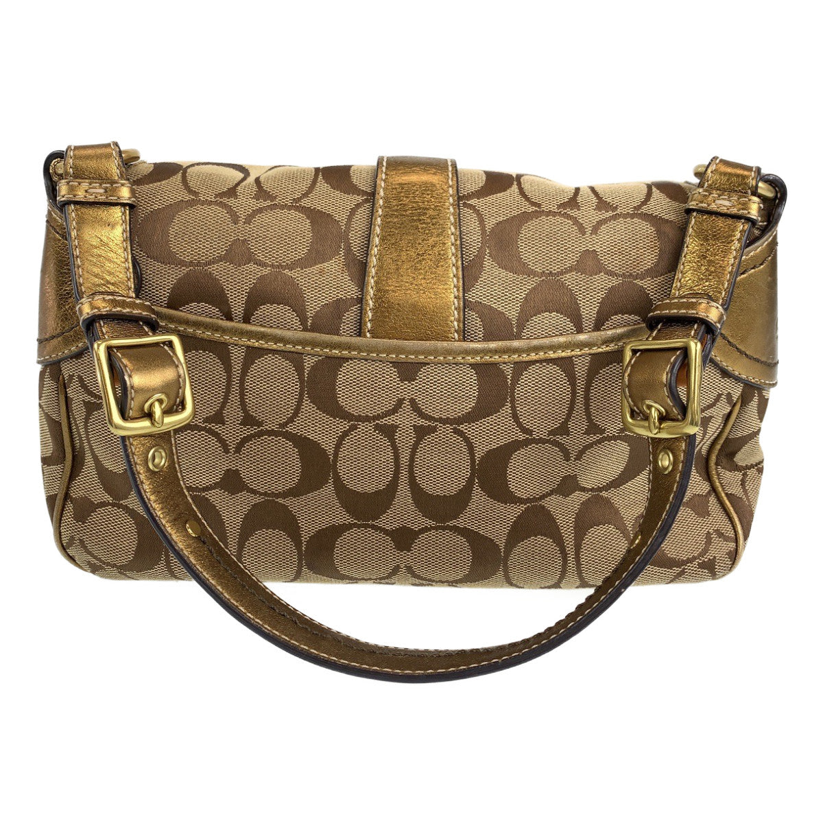 COACH コーチ シグネチャー ベージュ ブラウン 茶 ゴールド金具 キャンバス / レザー ショルダーバッグ 肩掛けショルダー  レディース