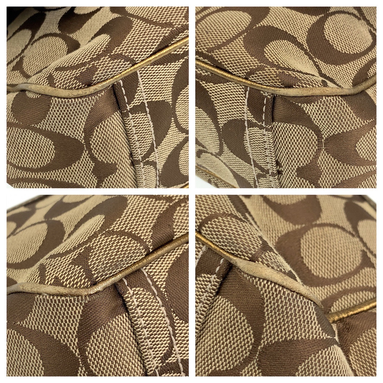 COACH コーチ シグネチャー ベージュ ブラウン 茶 ゴールド金具 キャンバス / レザー ショルダーバッグ 肩掛けショルダー  レディース