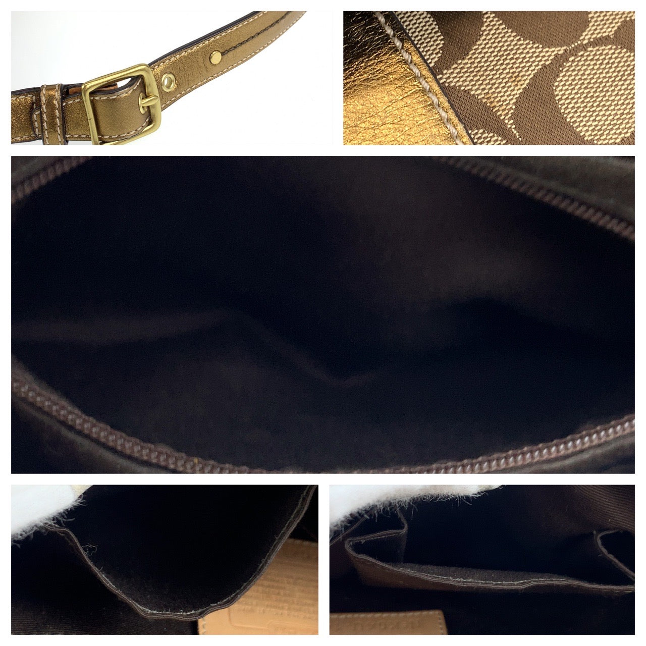 COACH コーチ シグネチャー ベージュ ブラウン 茶 ゴールド金具 キャンバス / レザー ショルダーバッグ 肩掛けショルダー  レディース