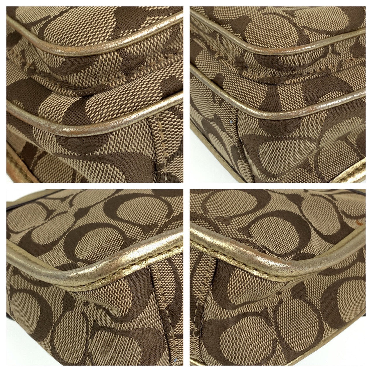 12712
COACH コーチ シグネチャー スカーフ付き ゴールド ベージュ キャンバス / レザー ショルダーバッグ ポシェット レディース ABP5