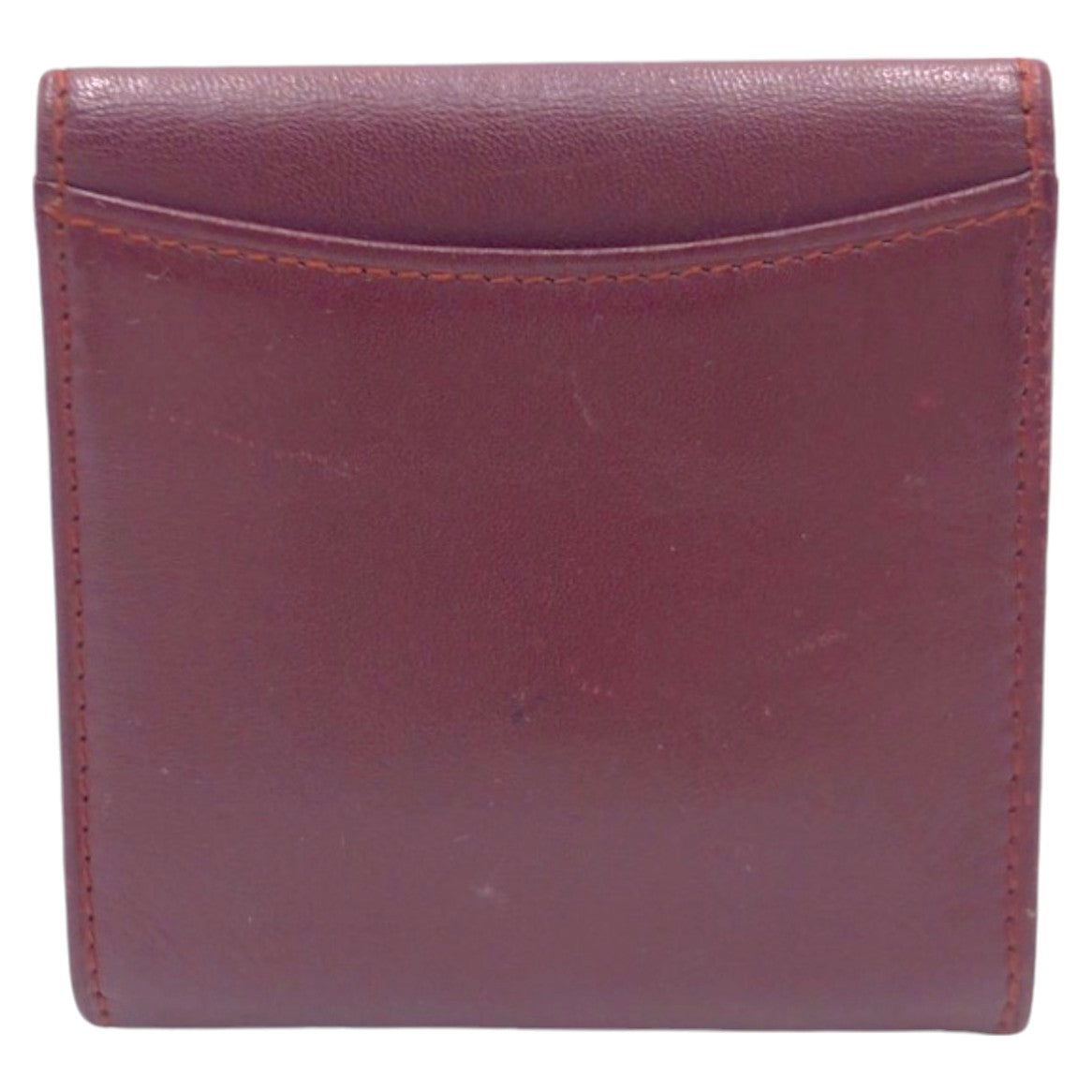 12459
 CARTIER Vintage Must Line Wine Red Bordeaux Gold Hardware Leather Coin Case Purse for Women