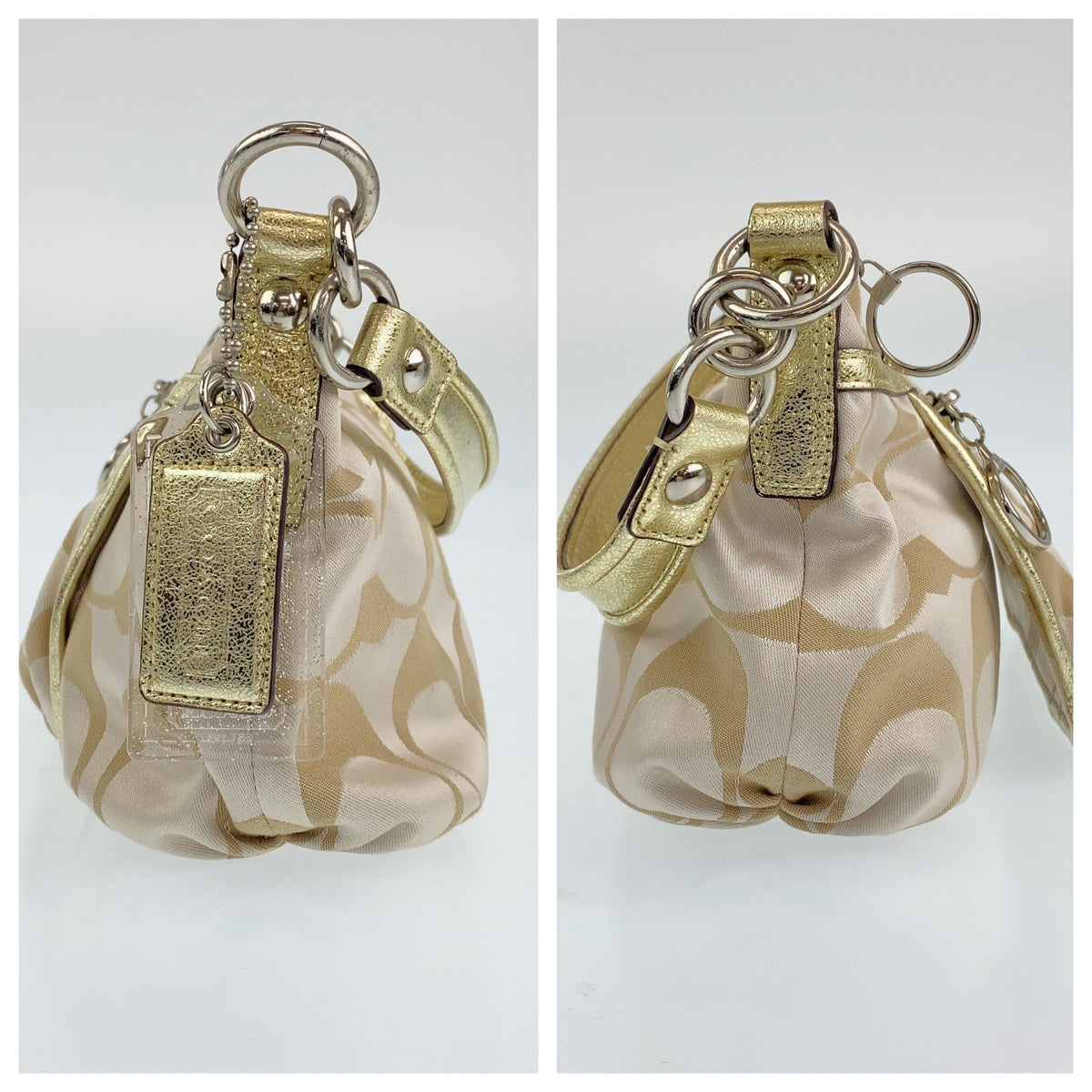 12711
COACH コーチ シグネチャー ベージュ アイボリー シルバー金具 レザー ショルダーバッグ ポシェット  レディース