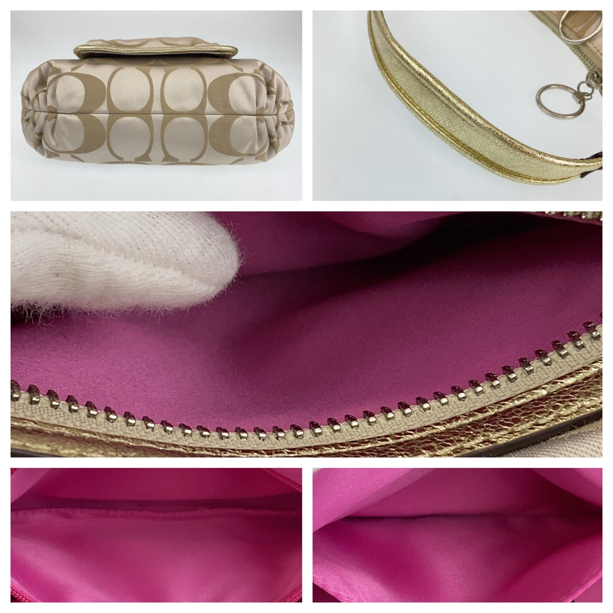 12711
COACH コーチ シグネチャー ベージュ アイボリー シルバー金具 レザー ショルダーバッグ ポシェット  レディース