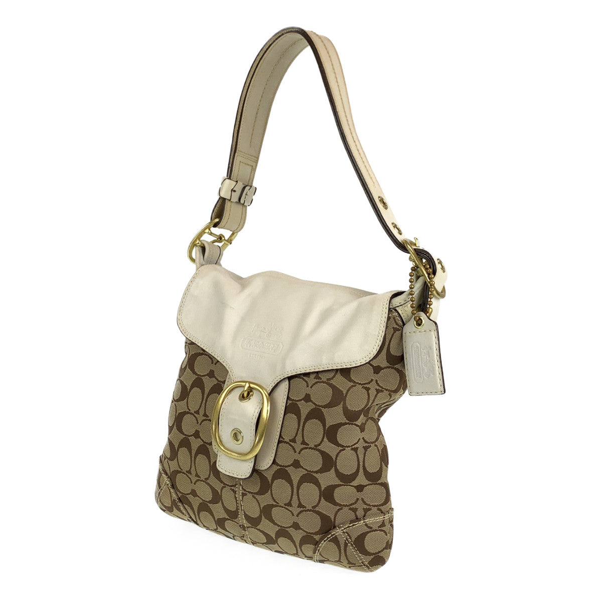 COACH コーチ シグネチャー ベージュ ホワイト 白 ゴールド金具 キャンバス / レザー ショルダーバッグ ワンショルダーバッグ  レディース