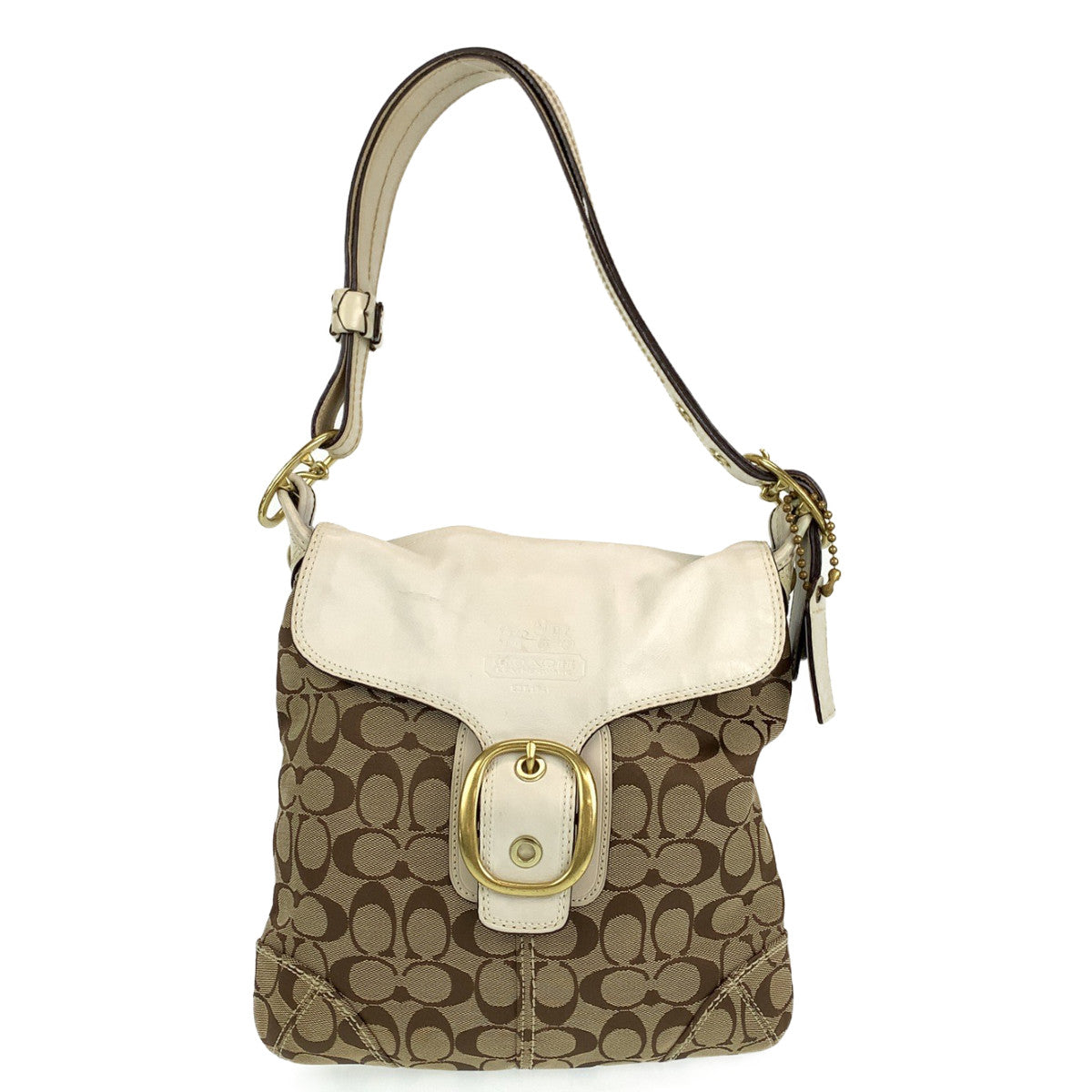 COACH コーチ シグネチャー ベージュ ホワイト 白 ゴールド金具 キャンバス / レザー ショルダーバッグ ワンショルダーバッグ  レディース