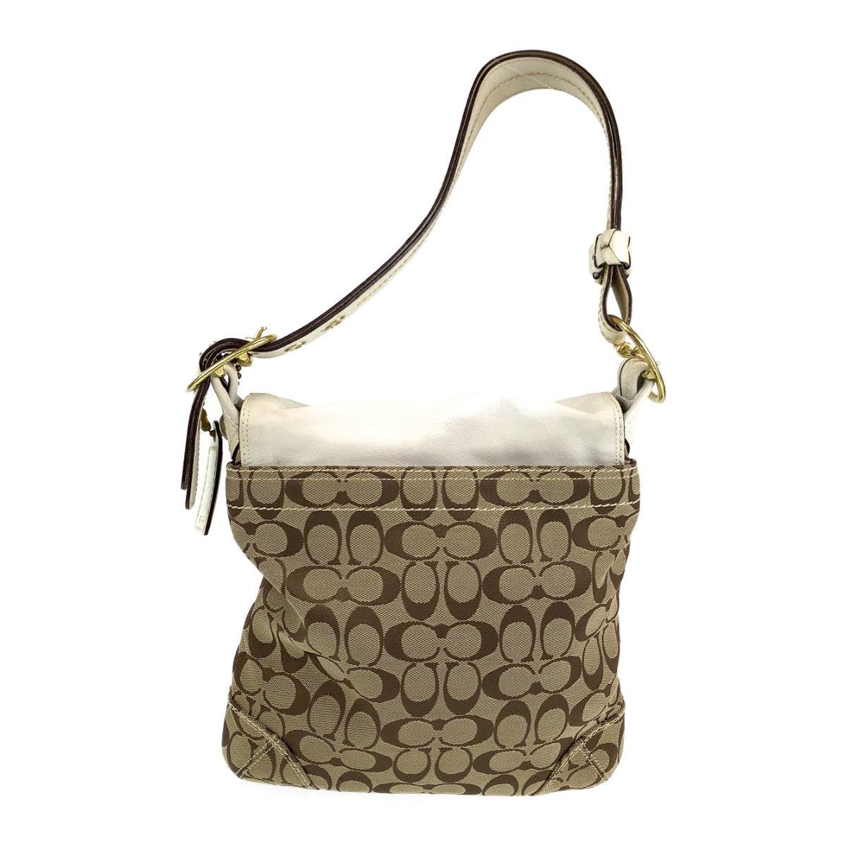 COACH コーチ シグネチャー ベージュ ホワイト 白 ゴールド金具 キャンバス / レザー ショルダーバッグ ワンショルダーバッグ  レディース