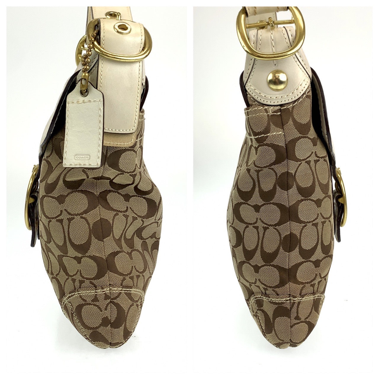 COACH コーチ シグネチャー ベージュ ホワイト 白 ゴールド金具 キャンバス / レザー ショルダーバッグ ワンショルダーバッグ  レディース