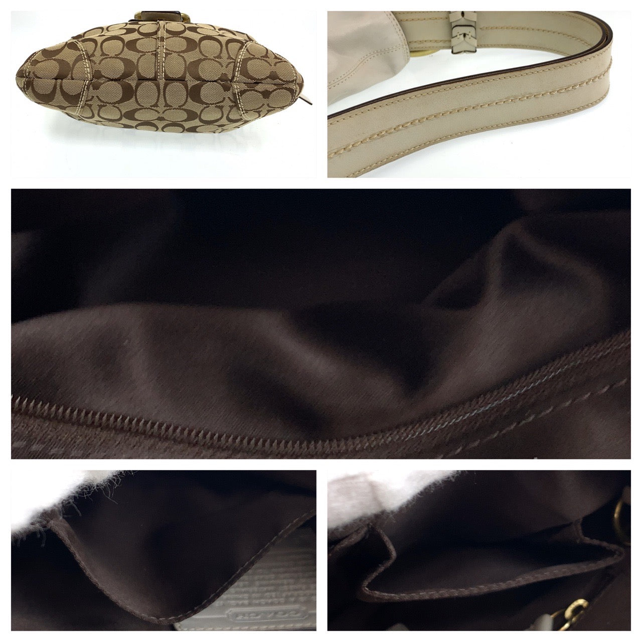 COACH コーチ シグネチャー ベージュ ホワイト 白 ゴールド金具 キャンバス / レザー ショルダーバッグ ワンショルダーバッグ  レディース