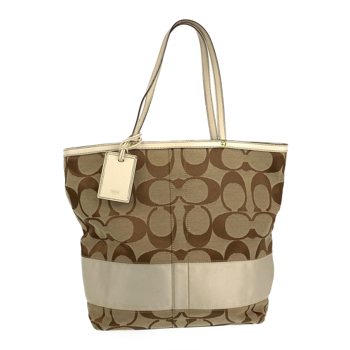 12710
COACH コーチ シグネチャー ベージュ アイボリー ゴールド金具 キャンバス / レザー トートバッグ ショルダーバッグ  レディース