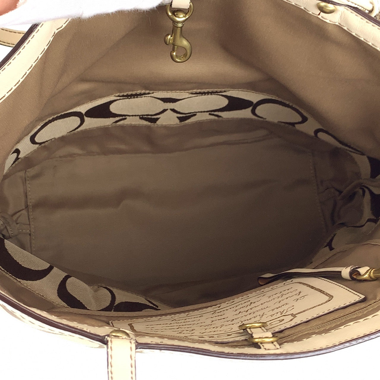 12710
COACH コーチ シグネチャー ベージュ アイボリー ゴールド金具 キャンバス / レザー トートバッグ ショルダーバッグ  レディース