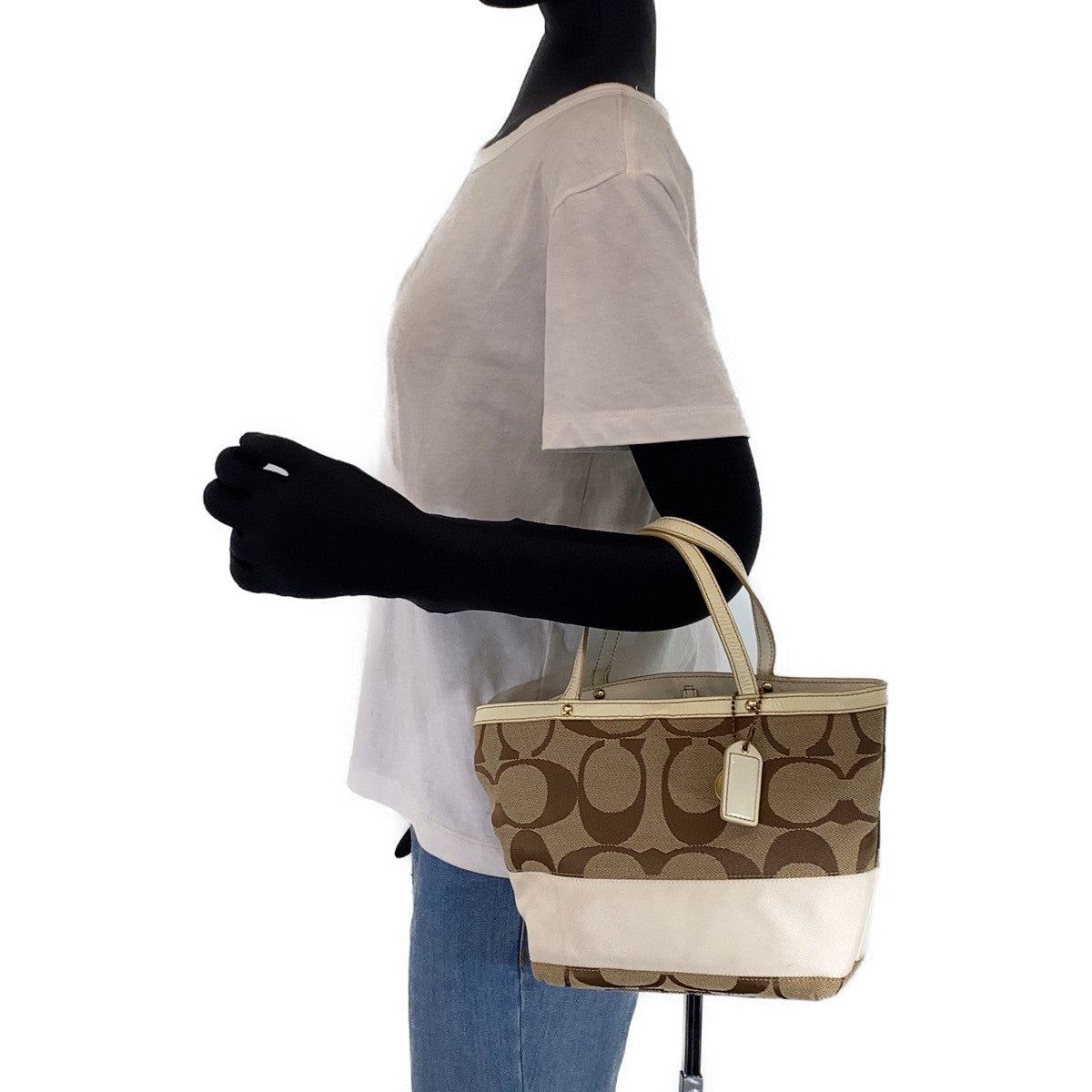 12709
COACH コーチ シグネチャー ベージュ ホワイト ゴールド金具 レザー / キャンバス B0767-10123 トートバッグ ハンドバッグ  レディース AB5