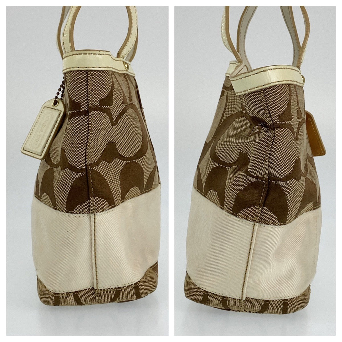 12709
COACH コーチ シグネチャー ベージュ ホワイト ゴールド金具 レザー / キャンバス B0767-10123 トートバッグ ハンドバッグ  レディース AB5