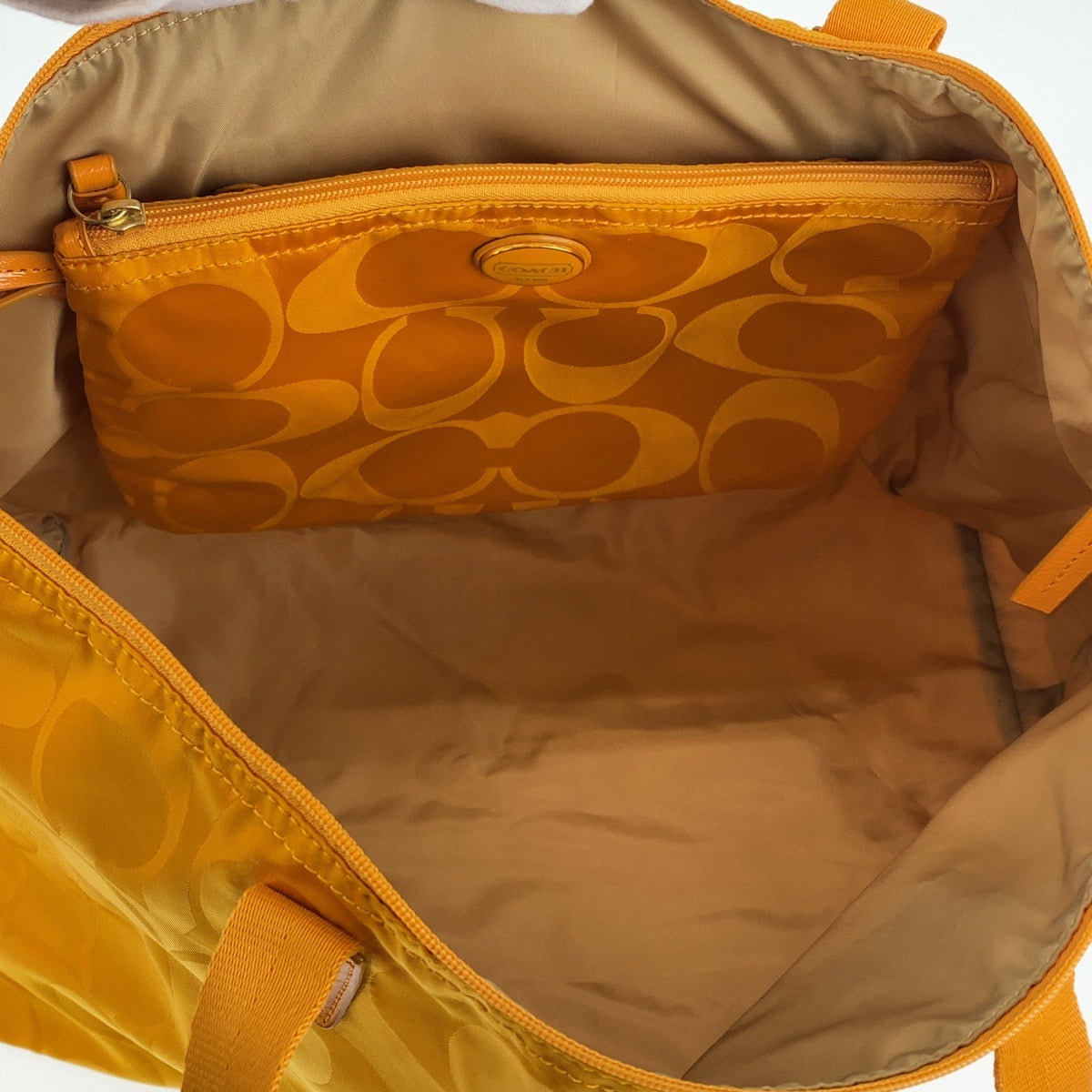 12708
 COACH Signature Yellow Gold Hardware Nylon/Leather Tote Bag Shoulder Bag for Women